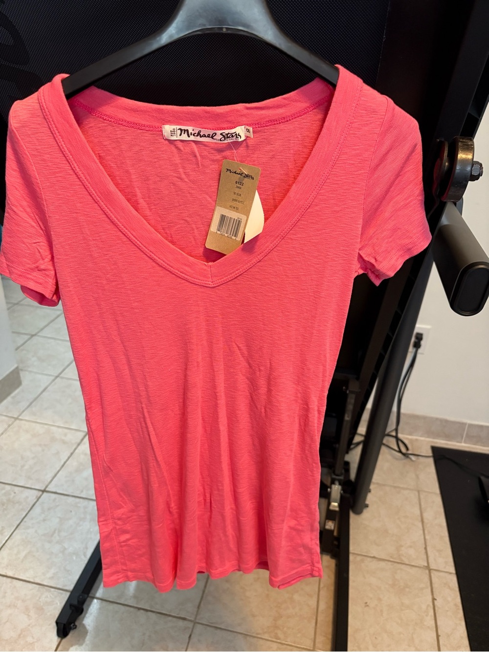 Michael Stars Coral-Pink V-Neck Short Sleeve Tee